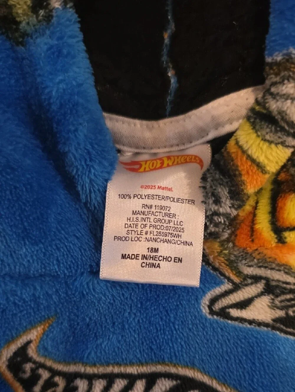 Hot Wheels Blue Plush Hooded Kids Poncho